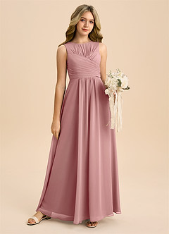 Azazie Skyla Junior Dusty Rose A-Line Pleated Chiffon Dress image6