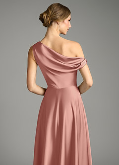 Azazie Xanthe Bridesmaid Dresses Rosette A-Line Off the Shoulder Stretch Satin Dress image6
