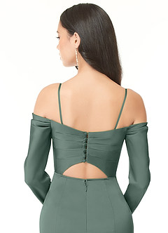 Azazie Hallie Brautjungfernkleider Wandelbar Etui Schulterfreies Langarmshirt Stretch-Satin Kleid Seemoos image7