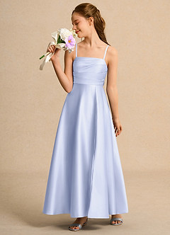 Azazie Pebbles Junior Formal Flower Girl Dresses Lavender A-Line Pleated Matte Satin Dress image4