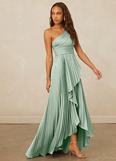 Christian Siriano Bridal for Azazie 1008 Bridesmaid Dresses Agave A-Line One Shoulder Stretch Satin Dress image4