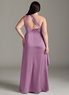 Azazie Maive Bridesmaid Dresses Wisteria Sheath Ruched Stretch Satin Dress image7