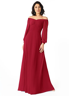 Azazie Rubina Final Sale Dusty Blue A-Line Long Sleeve Chiffon Dress image1