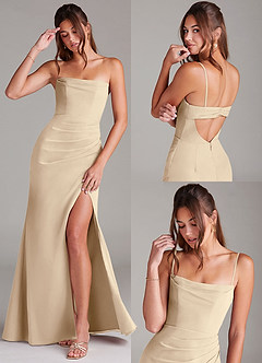 Azazie Leonis Bridesmaid Dresses Champagne Sheath Strapless Chiffon Convertible Dress image9