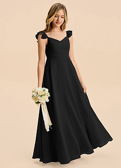 Azazie Dory Junior Black A-Line Ruched Chiffon Dress image3