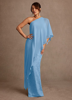 Azazie Wilma Mère de la mariée Robes Robe Fourreau en Blumen-Burnout Une épaule Poudre Bleue image3