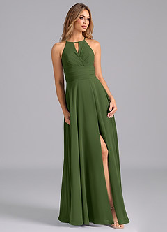 Azazie Denver Vestidos de madrinha de casamento Vestido Oliva de Chiffon de Linha A com Plissado image5