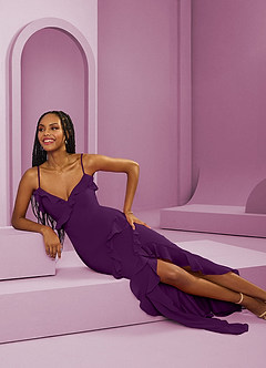 Barbie ♥ Azazie Bridesmaid Dresses Grape Sheath Chiffon Dress image8