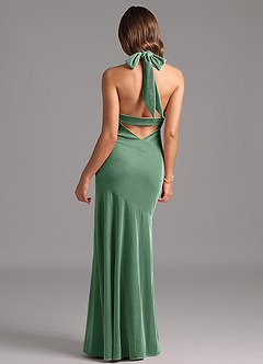 Azazie Drita Bridesmaid Dresses Eucalyptus A-Line Pleated Velvet Dress image6