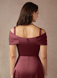 Azazie Amelia Mother of the Bride Dresses Merlot A-Line Off the Shoulder Stretch Satin Dress image7
