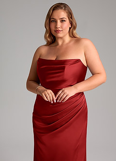Azazie Leonis Brautjungfernkleider Wandelbar Meerjungfrau-Linie Plissee Stretch-Satin Kleid Granatapfelrot image11