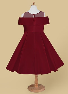 Azazie Shirin Flower Girl Dresses Burgundy A-Line Off the Shoulder Matte Satin Dress image6