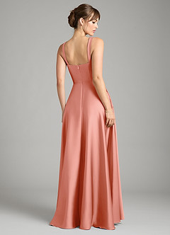 Azazie Shaude Bridesmaid Dresses Coral A-Line Pleated Stretch Satin Dress image2