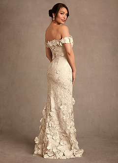 Azazie Lotta Mother of the Bride Dresses Champagne Mermaid Off the Shoulder Lace Dress image2