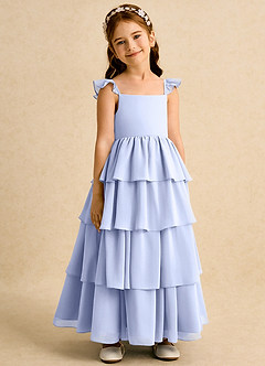 Azazie Boba Blumenmädchenkleider A-Linie Rechteckiger Ausschnitt Chiffon Kleid Eis image1
