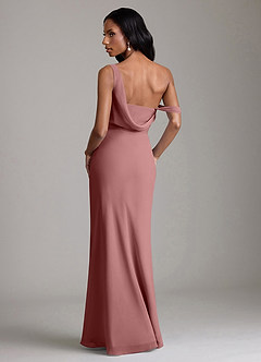 Azazie Madelyn Vestidos de damas de honor Vestido de Rosa Del Desierto de Gasa de Corte Sirena Convertible con Hombro unilateral image2