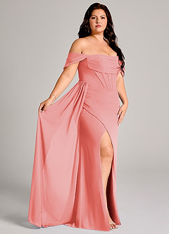 Azazie Amyra Jurken voor bruidsmeisjes Converteerbaar Jurk van Chiffon met Kolom Off the Shoulder Koraal image12