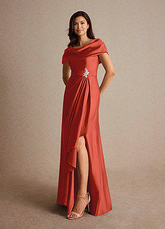 Azazie Branford Mother of the Bride Dresses Rust A-Line Pleated Stretch Satin Dress image8