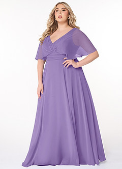 Azazie Pamela Brautjungfernkleider A-Linie V-Hals Gefaltet Chiffon Kleid Tahiti image6