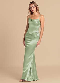 Azazie Sorrel Robes de demoiselle d'honneur Robe Sirène Convertible en Satiné métallisé Corset Vert Sauge image4