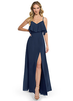 Azazie Jean Vestidos de damas de honor Vestido de Azul Marino Oscuro de Gasa de Corte en A Convertible image1