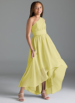 Azazie Mathilda Junior Robe Trapèze en Mousseline de soie Plissée Sorbet Citron image3