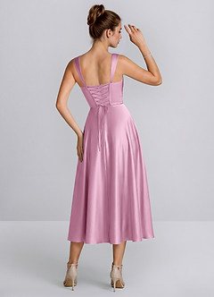Azariya Bonbonrosa Satin-Midikleid mit eckigem Ausschnitt und Schnürung in A-Linie image3
