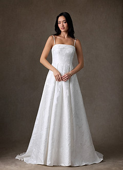 Azazie Desiree Vestidos de novia Vestido de Diamante Blanco de Jacquard Floral de Corte Princesa con Sin tirantes image6