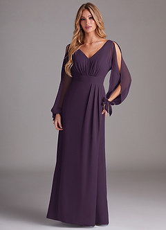 Azazie Matilda Bridesmaid Dresses Plum A-Line Long Sleeve Chiffon Dress image3