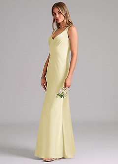 Azazie Kamila Bridesmaid Dresses Lemon Sorbet A-Line Pleated Stretch Satin Dress image6
