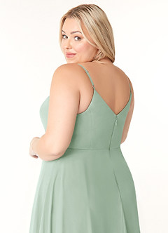 Azazie Clarissa Bridesmaid Dresses Agave A-Line V-Neck Chiffon Dress image12