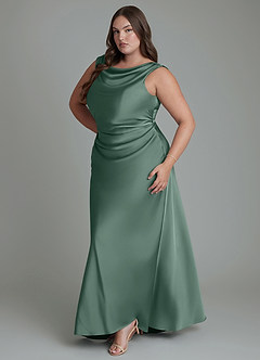 Azazie Kieryn Bridesmaid Dresses Eucalyptus Mermaid Pleated Stretch Satin Dress image11