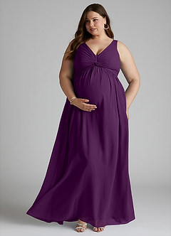 Azazie Yetta Maternity Bridesmaid Dresses A-Line V-Neck Gathered Chiffon Floor-Length Dress image7