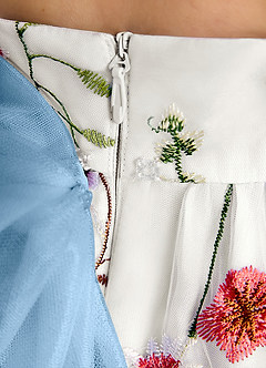 Azazie Peppa Flower Girl Dresses Ivory Steel Blue A-Line Sweetheart Neckline Tulle Dress image7