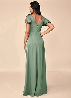 Azazie Soren Bridesmaid Dresses Matcha A-Line Pleated Stretch Satin Dress image2