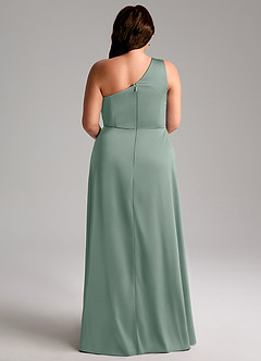 Azazie Brooke Robes de demoiselle d'honneur Robe Trapèze en Satin extensible Une épaule Sauge D'argent image10