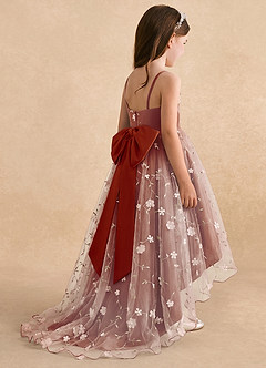 Azazie Celia Flower Girl Dresses Paprika A-Line Spaghetti Strap Tulle Dress image4