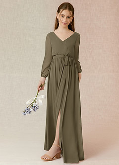 Azazie Angelica Junior Abito A-Line in Chiffon Plissettato Willow Green image5