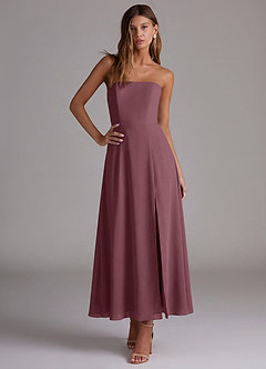 Azazie Wren Vestidos de madrinha de casamento Vestido Sangria de Chiffon de Linha A com Sem alças image5
