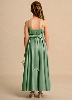 Azazie Pebbles Girls Formal Flower Girl Dresses Matcha A-Line Pleated Matte Satin Dress image2