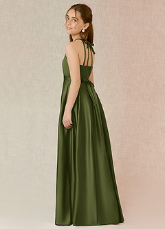 Azazie Arianthe Junior Olive A-Line with Pockets Stretch Satin Dress image3