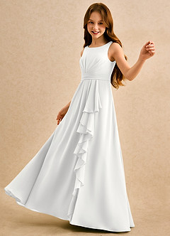 Azazie Chibi Girls Formal Robe Demoiselle D'honneur Fillette Robe Trapèze en Mousseline de soie Plissé Blanc image5