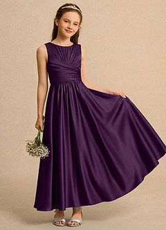 Azazie Ducky Girls Formal Abiti da Ragazza di Fiori Abito A-Line in Raso Elasticizzato Plissettato Uva image1