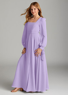 Azazie Leonia Junior Lilac A-Line with Pockets Chiffon Dress image4