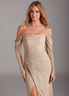Azazie Hallie Brautjungfernkleider Meerjungfrau-Linie Langarm Chiffon Kleid Taupe image5