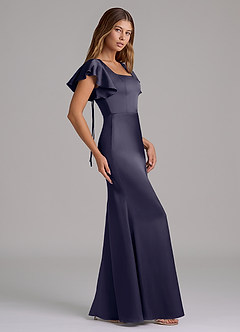 Azazie Elkie 신부 들러리 드레스 인어 스퀘어 네크라인 스트레치 새틴 바닥 길이 드레스 image3