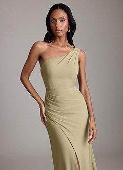 Azazie Madelyn Bridesmaid Dresses Moss Green Mermaid One Shoulder Chiffon Convertible Dress image8