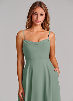 Azazie Elle Bridesmaid Dresses Silver Sage A-Line Pleated Chiffon Dress image6