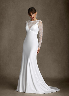 Azazie Indiah Wedding Dresses Diamond White Mermaid Stretch Satin Dress image5