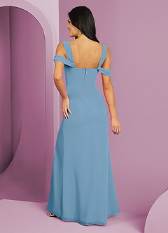 Barbie ♥ Azazie Brautjungfernkleider A-Linie Schulterfrei Chiffon Kleid Stahlblau image6